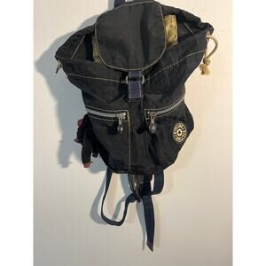 Vintage Kipling Backpack Black monkey keyring School Hiking Retro small